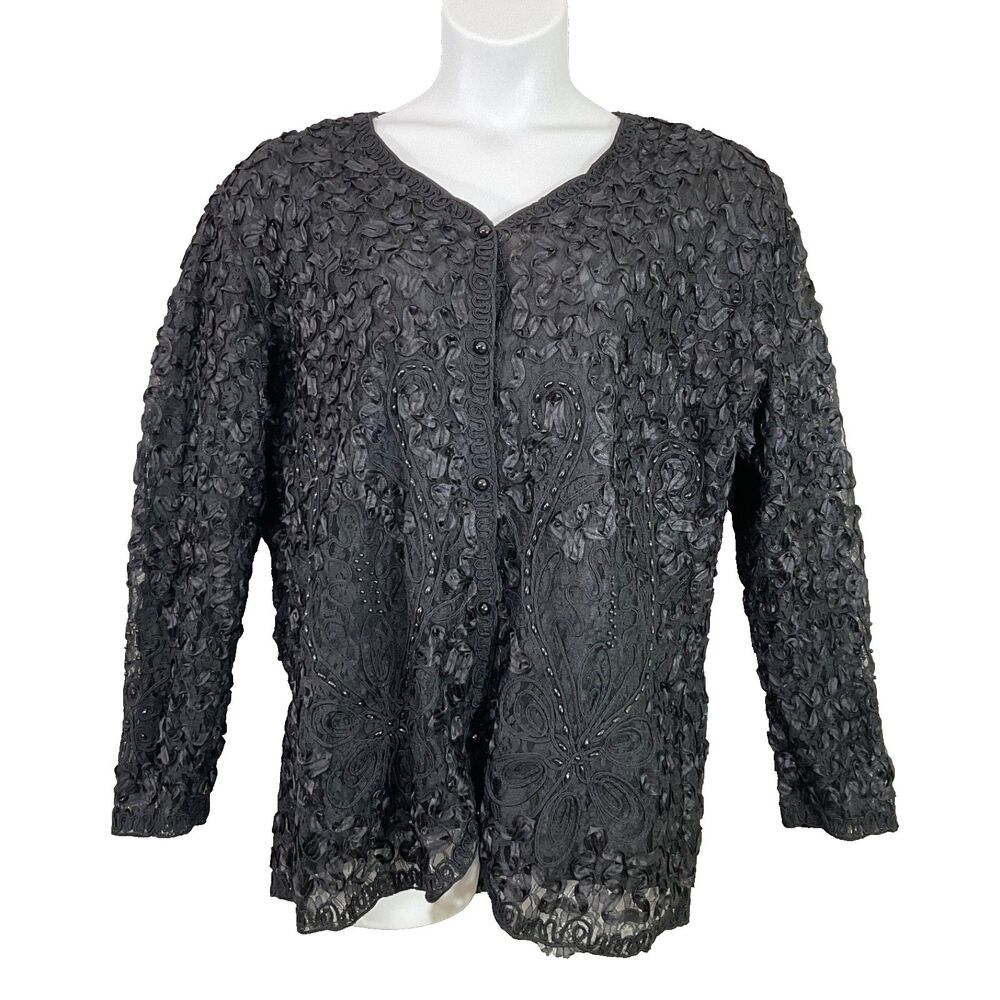 Come N See  Artsy Blazer Top Beaded Textured women’s size XL Black Holiday